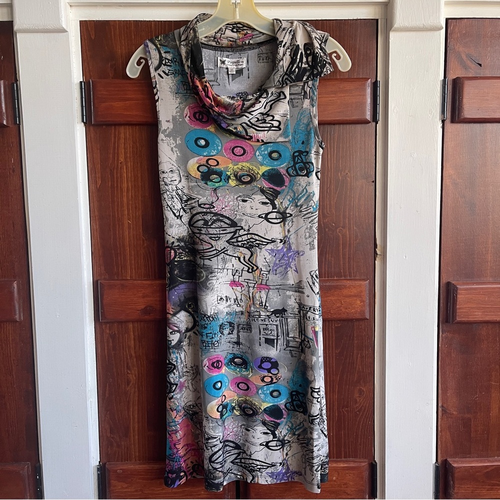 Papillon Graffiti Print Sleeveless Dress XS